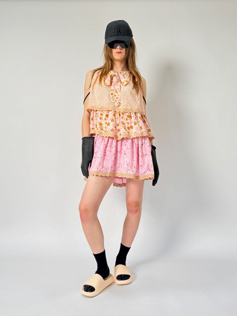 Double Decker Sleeveless Mini Dress - 100% cotton voile
