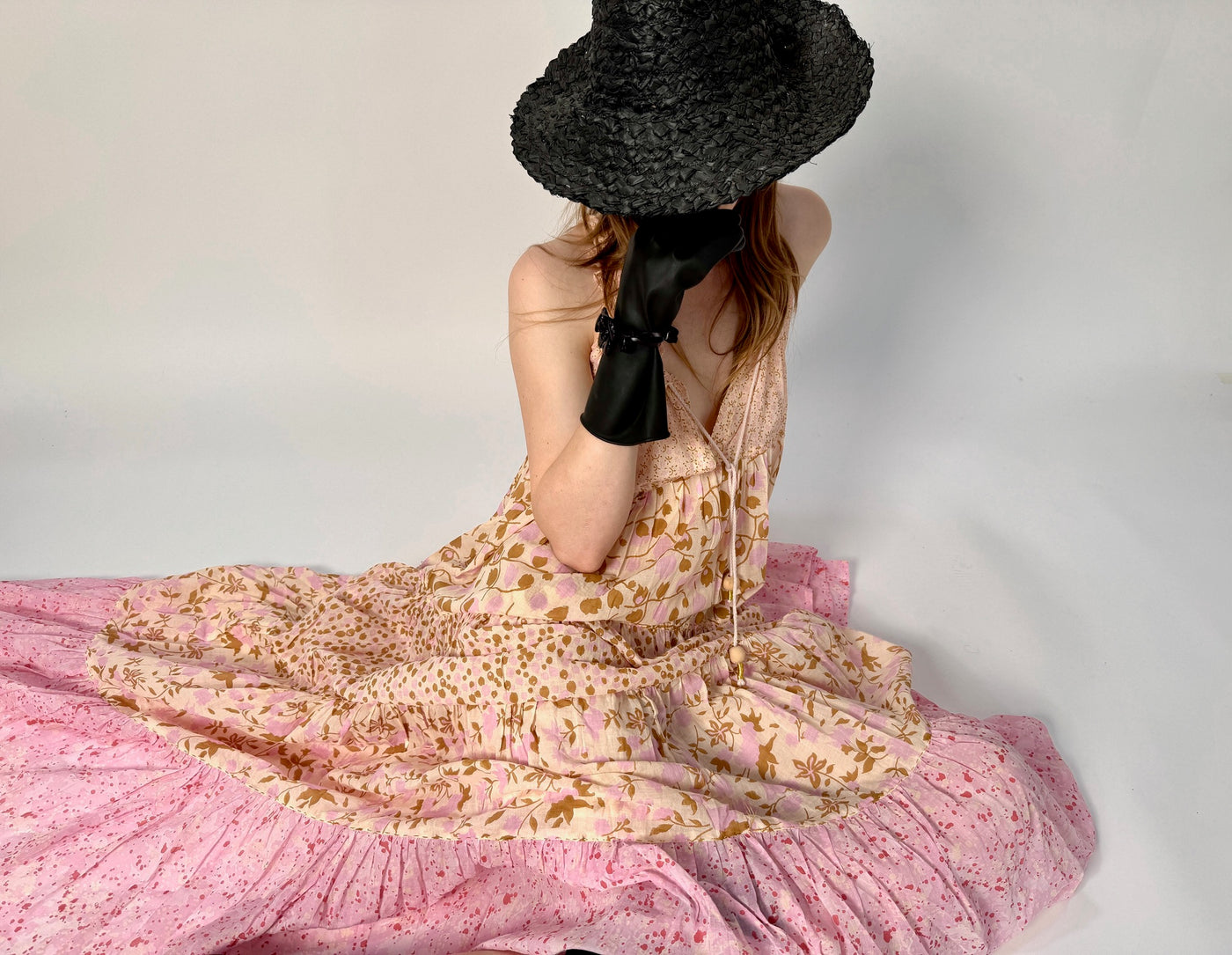 Sleeveless Maxi Hippy Dress in Gardenia print