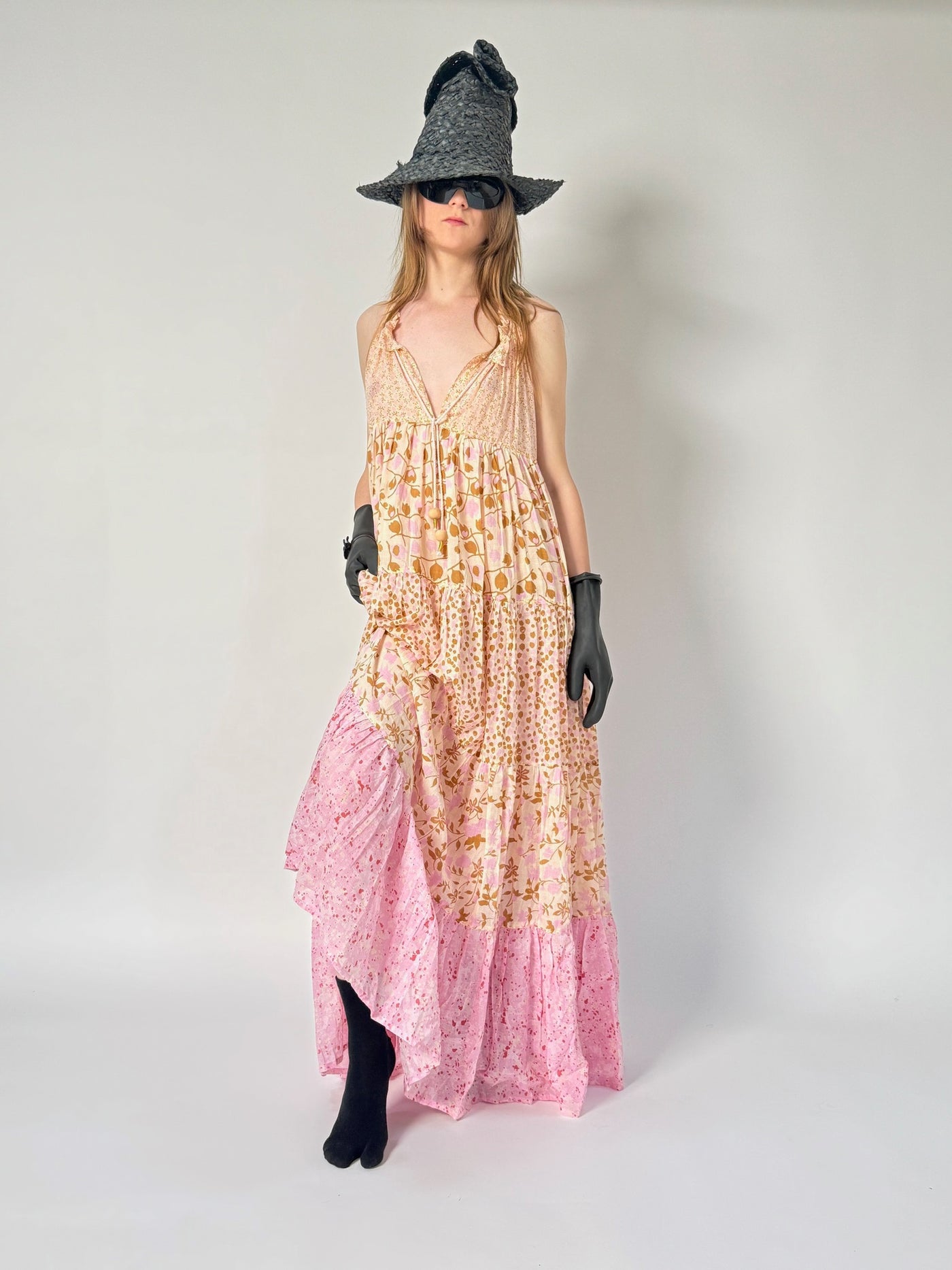 Sleeveless Maxi Hippy Dress in Tiny Daisy print